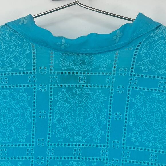 Johnny Was NYX Button Down Embroidered Eyelet Shirt Light Blue Size Medium - Picture 10 of 12